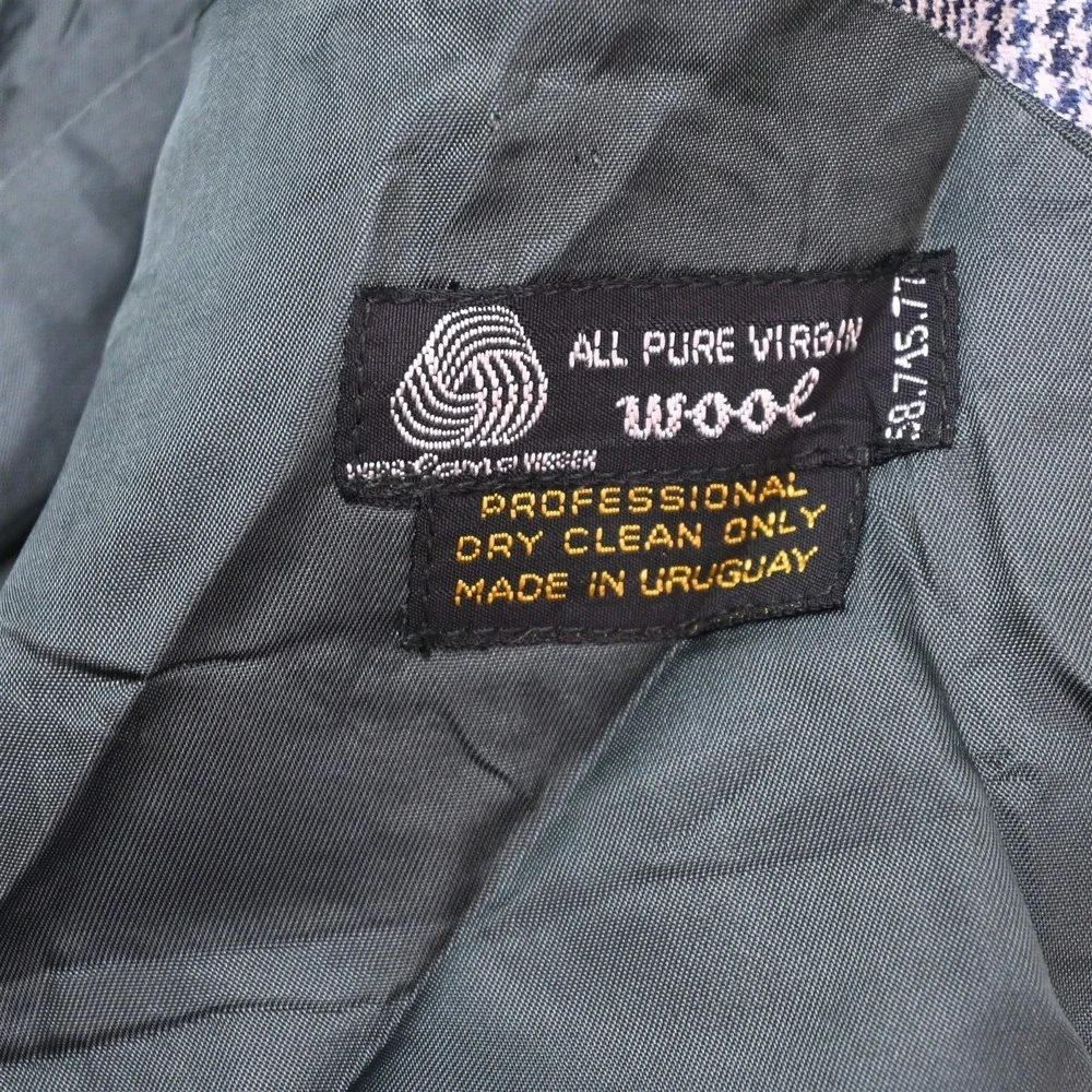 Vtg 44R 36x32 Blue Prince of Wales Check Flannel Wool Mens Jacket Pants Suit